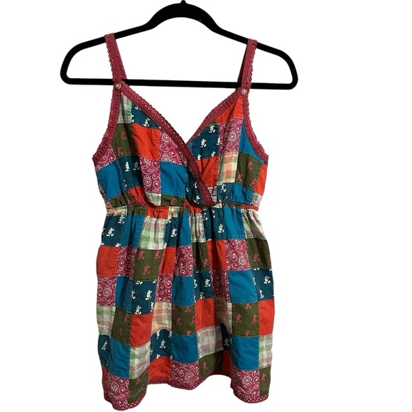 Y2K Disney Parks Patchwork Patch Hippie Style Top Medium M Shirt Blouse Boho - Picture 1 of 10